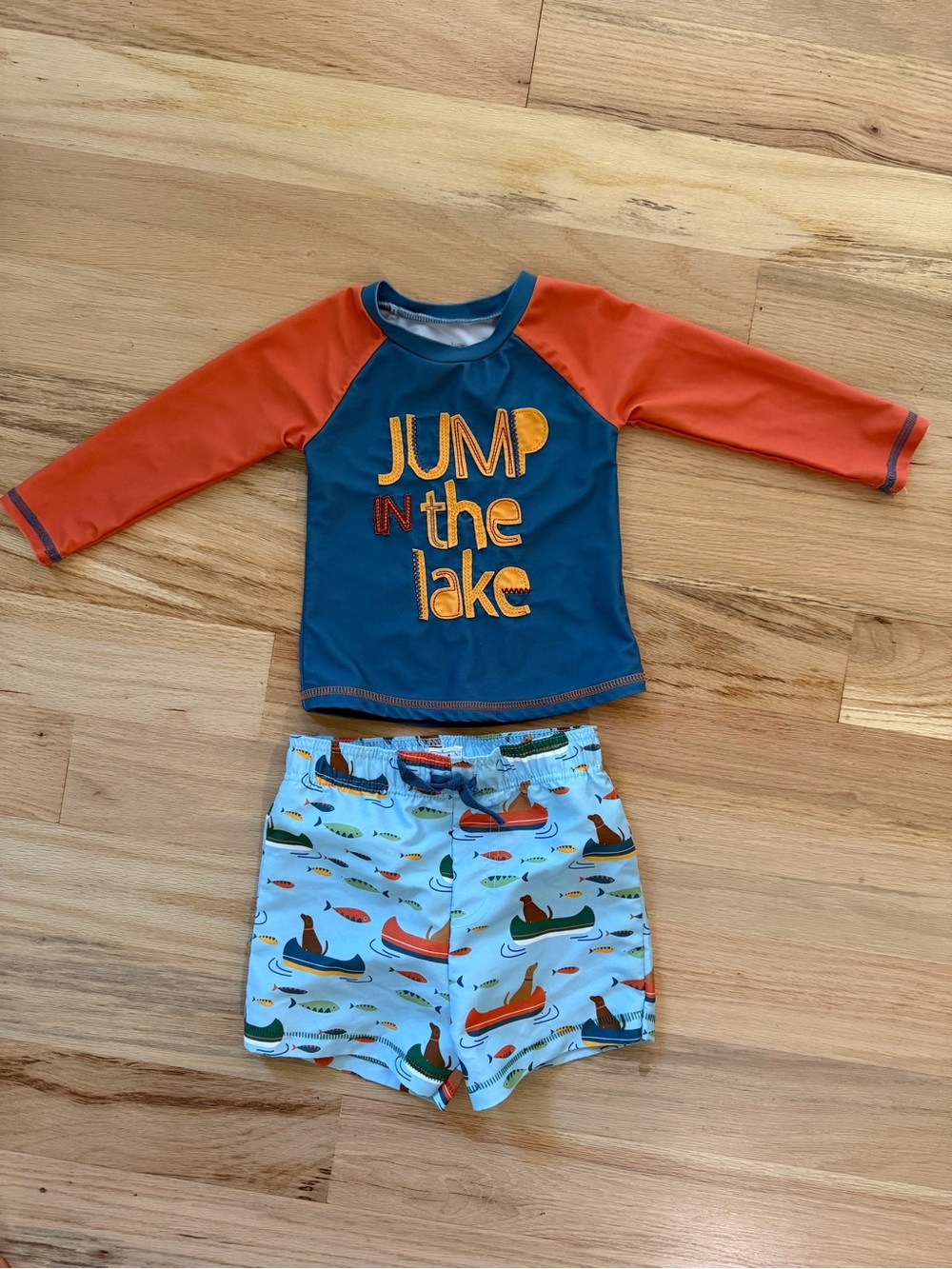 Mud Pie toddler boys Rashguard Set with swim Trunks